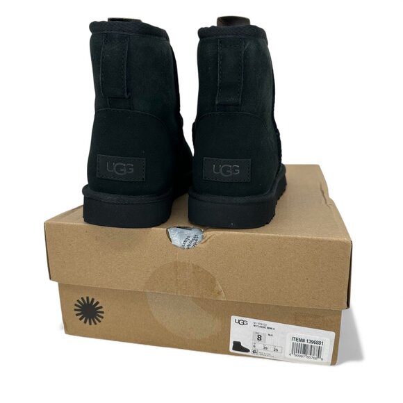 UGG Classic Mini II Boots Women’s Black Sheepskin Suede Winter Ankle Boots - Picture 10 of 15
